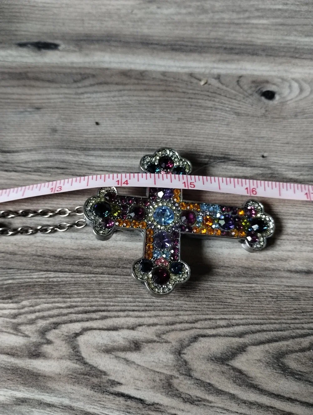 Silver Tone & Rhinestone Cross Pendant Necklace